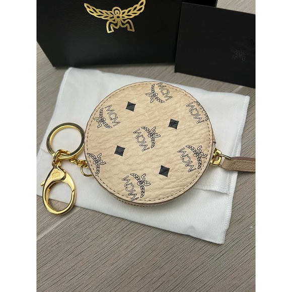 MCM Handbags - MCM Beige Visetos Canvas Round Coin Purse Wallet and KeyChain bag charm
